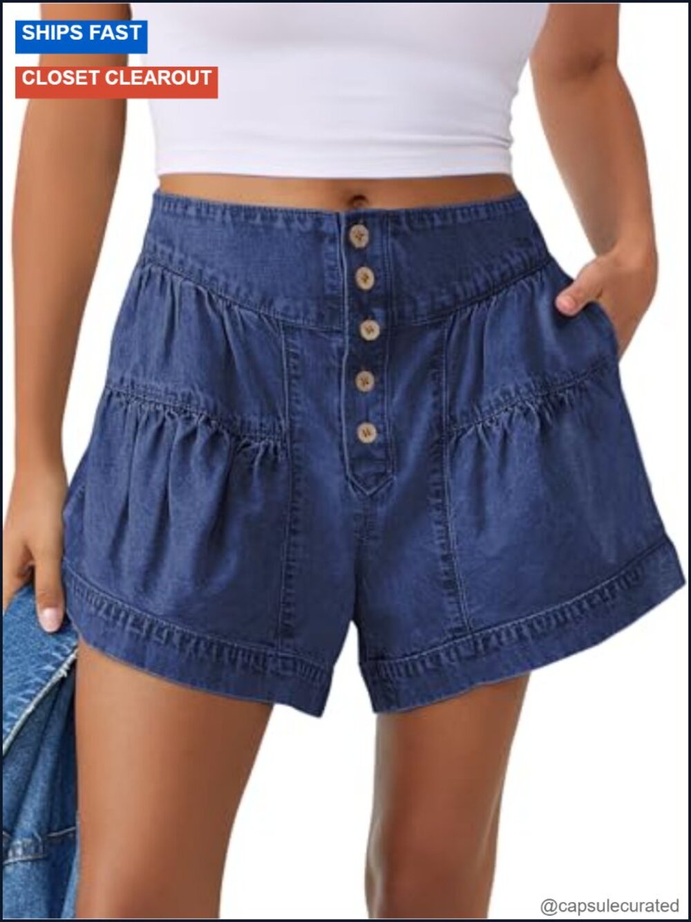 Baggy High Waisted Wide Leg Denim Jean Shorts with Pleats Skorts